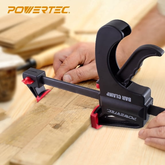 POWERTEC 4PK 6 inch Bar Clamps with Spreader, Trigger Clamps for Woodworking, One-Handed Carpenter Quick Clamp Sets for Gluing, Wood Clamps for Woodworking Tools (71593)