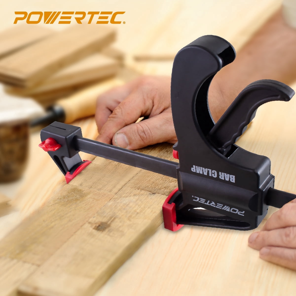 POWERTEC 4PK 6 inch Bar Clamps with Spreader, Trigger Clamps for Woodworking, One-Handed Carpenter Quick Clamp Sets for Gluing, Wood Clamps for Woodworking Tools, 71593