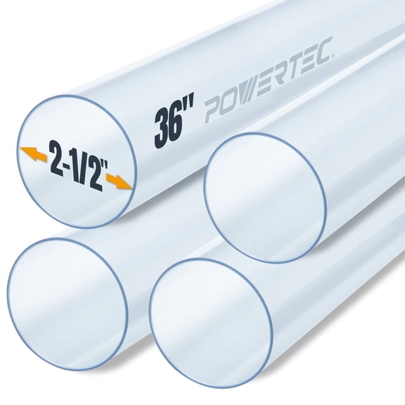 POWERTEC 4PK Clear PVC Pipe 2-1/2" x 36" Long, Rigid Plastic Tubing for Dust Collection Hose & Fittings (70176-P4)