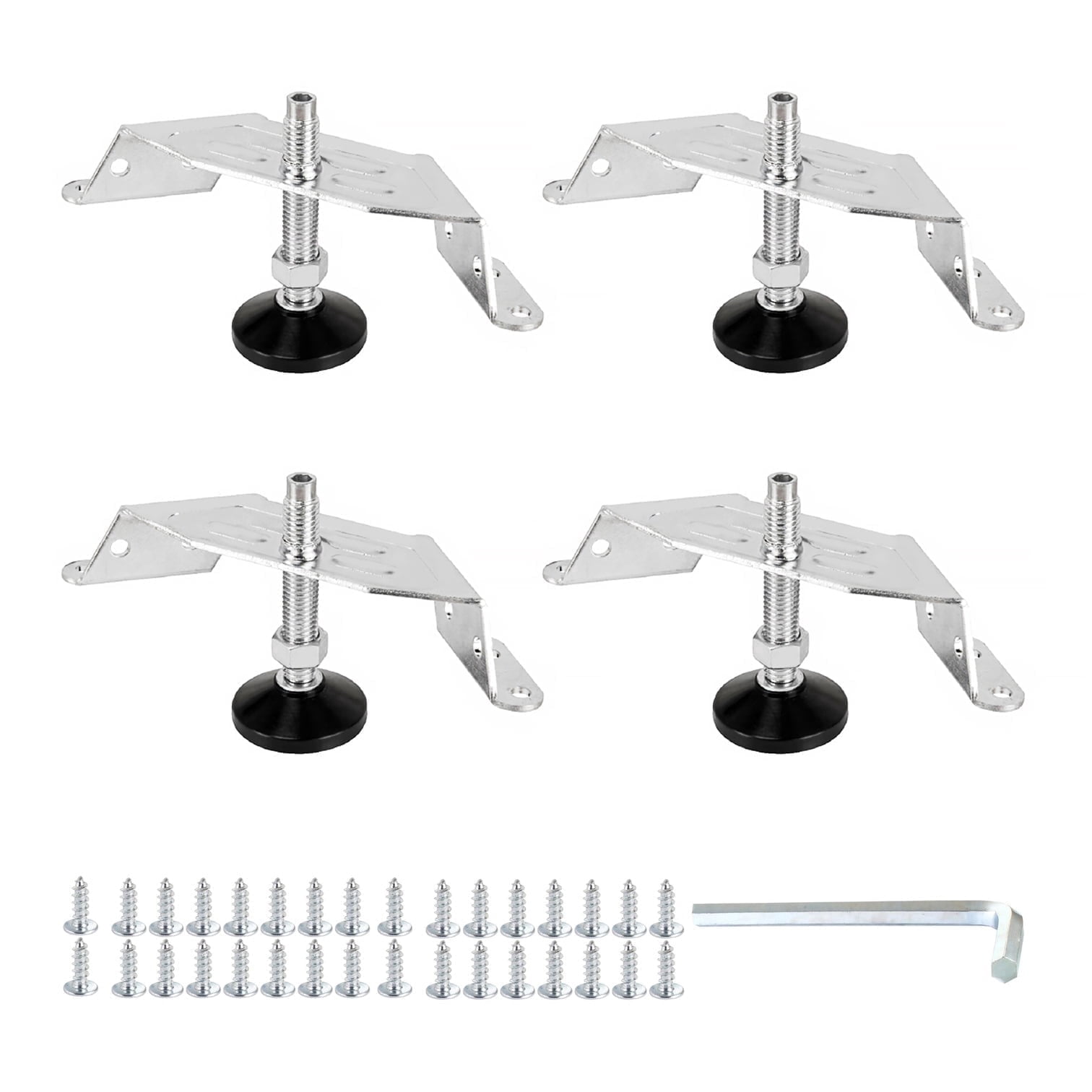 POWERTEC 4PK Corner Leveling Feet, Heavy Duty Adjustable Corner Bracket Levelers with Nylon Foot for Cabinets, Vanities, Furniture & Shelves (71157)