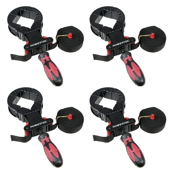 POWERTEC 4PK Deluxe Quick Release Strap Clamp | Woodworking Frame Clamping Strap Holder (71101-P4)