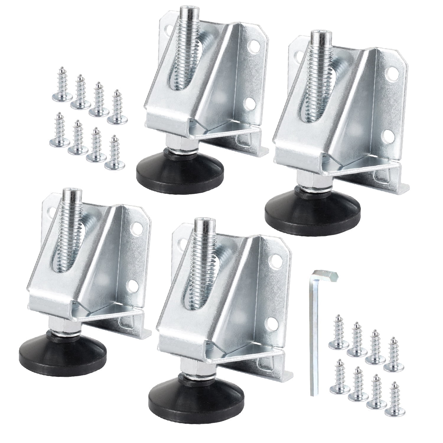 POWERTEC 4PK Leveling Feet Heavy Duty Adjustable Furniture Leg Levelers with Nylon Foot, Screws & Lock Nuts for Workbenches, Cabinets, Tables & Shelving (71136)