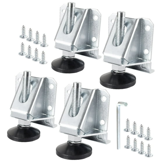 POWERTEC 4PK Leg Leveler, Adjustable Leveling Feet Kit with Screws and Lock Nuts, Heavy Duty Furniture Leveler with Non-Marring Pads for Tables, Cabinets, Work Benches, Furniture (71136)