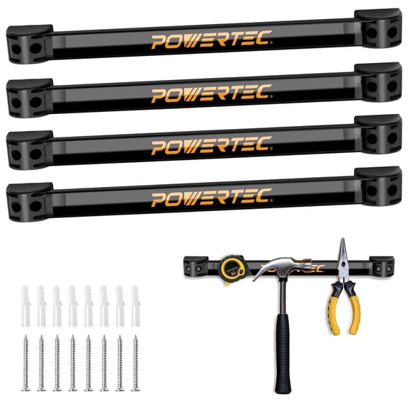 POWERTEC 4PK Magnetic Tool Holder Strip 12", Metal Magnet Tool Bar Organizers for Garage, Workshop & Kitchen w/ Mounting Screws, Space Saving Shop Organization Accessories, 71965N