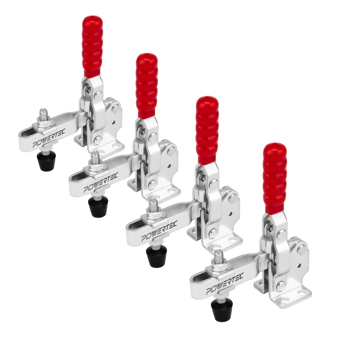 POWERTEC 4PK Toggle Clamp, 500lbs Capacity, 12130 Quick Release Vertical Clamps w/Antislip Rubber Pressure Tip for Woodworking Jigs and Fixtures, Welding, Drill Press, Crosscut Sled  (20335-P2)
