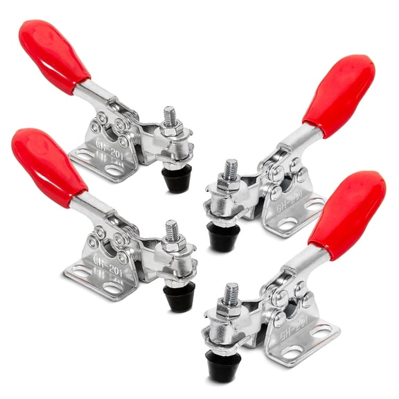 POWERTEC 4PK Toggle Clamp, 60 lbs Holding Capacity, 201 Quick Release Horizontal Clamps w/ Antislip Rubber Pressure Tip for Woodworking Jigs and Fixtures, Welding, Drill Press, Crosscut Sled (20321)