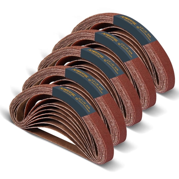 POWERTEC 50PK 1/2 x 18 inch Sanding Belts, 10 each of 40/80/120/180/240 Grits Aluminum Oxide Belt Sander Sanding Belt Assortment for Air File Belt Sander, Woodworking, Metal Polishing, 40182-1