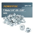 thumbnail image 1 of POWERTEC 50PK 1/4-20 T Nuts | 4 Pronged Tee Nuts for Bolts and Stem Caster Wheels, Threaded Inserts for Wood Working, Rock Climbing Holds and Furniture, for Use with Hammer | 3/8" Length, QTN1101, 1 of 5