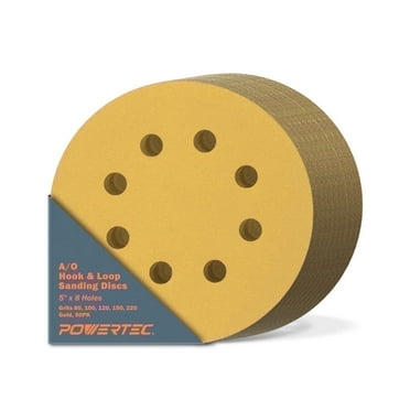 POWERTEC 50PK Assorted 5-Inch 8 Hole Hook and Loop Sanding Discs, 80/100/120/150/220 Grits Sandpaper for Random Orbital Sanders, Air Sander, Pneumatic Sander, Auto Body Shop  (44000XG-50)