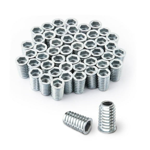 POWERTEC 50PK Threaded Inserts for Wood | 3/8"-16 Internal Threads, Zinc Alloy (QTI1001)
