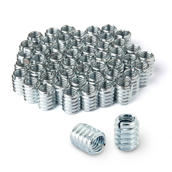 POWERTEC 50PK Threaded Inserts for Wood Furniture | Zinc Plated | 3/8”-16 Internal Threads | 18mm Length, QTI1004