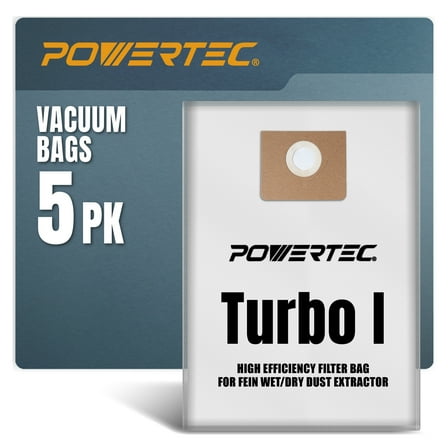 POWERTEC  5PK Fleece Filter Bags, for Fein Turbo I 9-20-27, Dustex 25 L Wet/Dry Dust Extractor, for Fein 31345061010 Shop Vacuum Replacement Bags (75041)