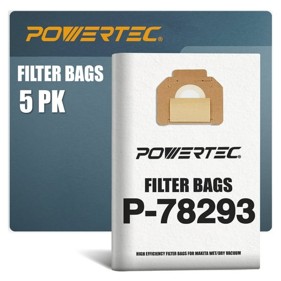 POWERTEC 5PK Fleece Filter Bags for Makita P-78293 Fits VC4710 Vacuum (75052)