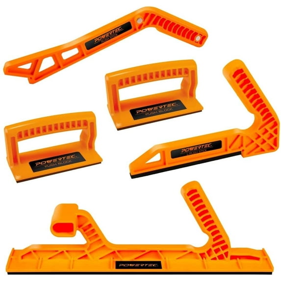 POWERTEC 5PK Push Stick & Push Block, L& Magnetic Push Stick Set Fits Table Saw, Router Table, Band Saw & Jointer, Ergonomic Handles w/Max Grip, Pusher Reduces Kickback & Increases Safety, 71510