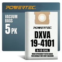 POWERTEC 5PK  DXVA19-4101 Vacuum Bags for Dewalt DXV06P, DXV09P, DXV10P 6-10 Gal Dust Extractor, Replacement Shop Vac Bags, Dust Bag for Dewalt Wet Dry Shop Vacuum (75063)