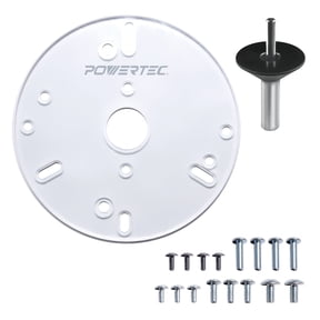 POWERTEC 6-1/2" Universal Router Base Plate with Centering Pin & Cone. Predrilled Holes w/Screws Fits Porter Cable, Bosch, Milwaukee, Ryobi, Makita, Dewalt, Craftsman, Hitachi & Triton (71881N)