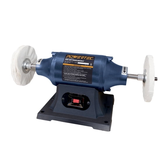 POWERTEC 6 Inch Bench Buffer Polisher, Buffing & Polishing Machine for Metal, Jewelry, Knives, Wood, Jade and Plastic (BF600)