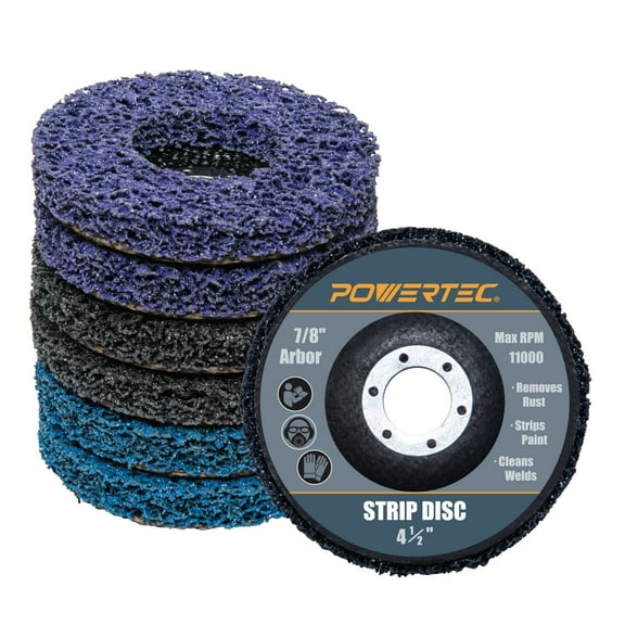 POWERTEC 6PK 4-1/2 Inch Strip Discs for Angle Grinder, 7/8" Arbor Stripping Wheel - Remove Paint Coating Rust Welds Oxidation for Metal & Wood Surface Preparation, 11103N
