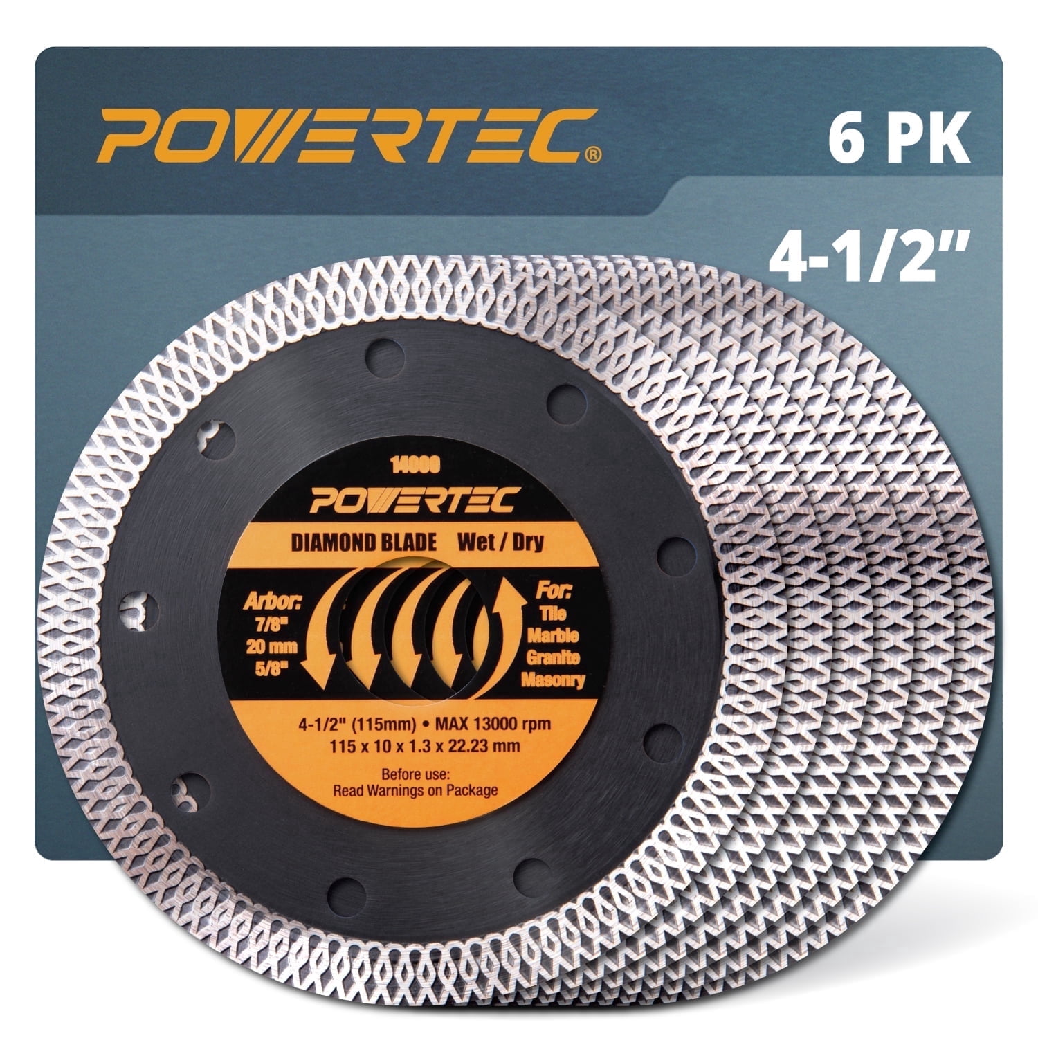 POWERTEC 6PK 4-1/2 Inch Turbo Mesh Rim Diamond Saw Blade for Angle ...