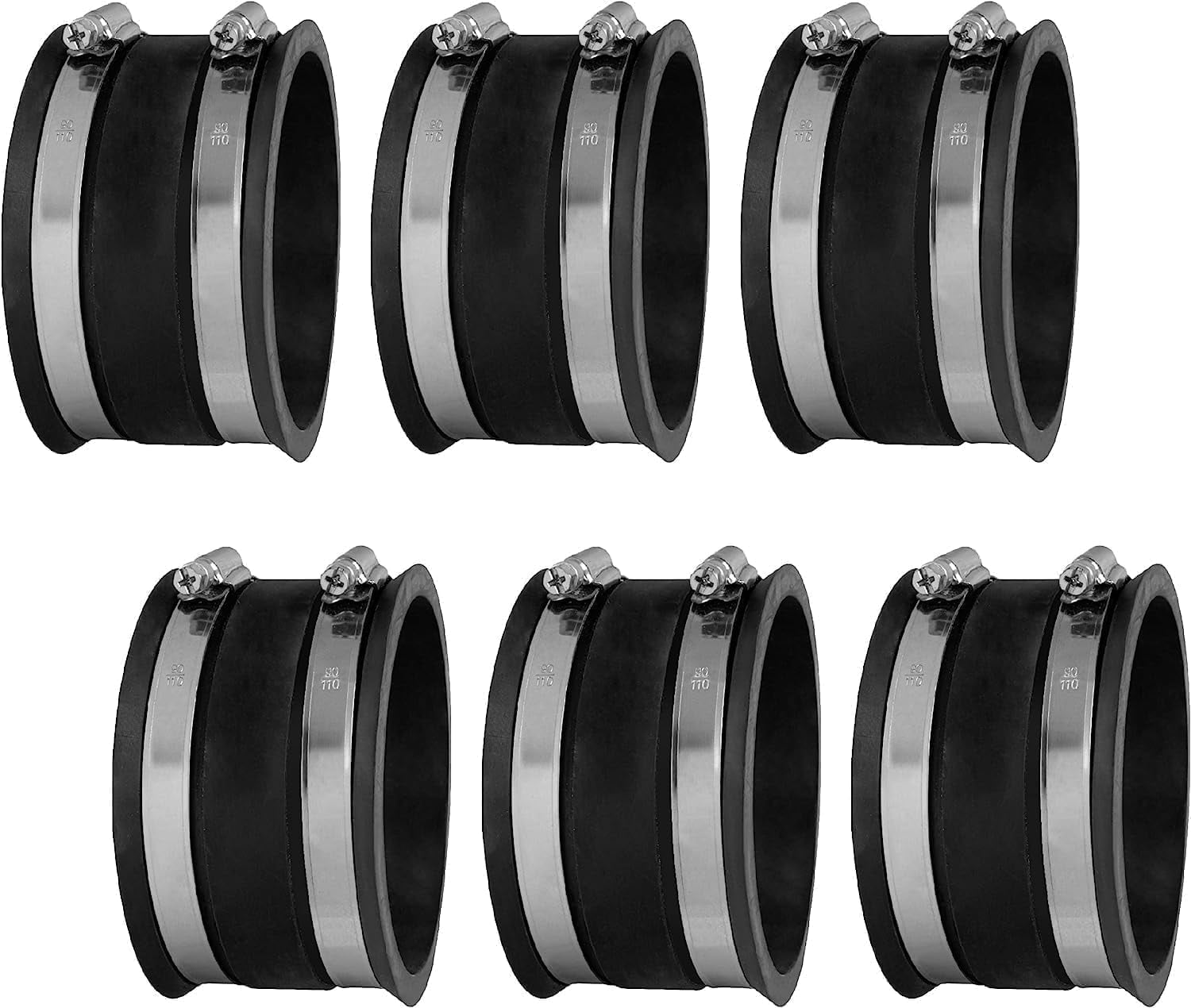 POWERTEC 6PK 4 Inch Dust Control Flex Cuff with Steel Hose Clamps, Hose Connector Rubber Cuff Coupler for Woodworking Dust Collection Fittings, Dust Collector Accessories & Machinery (70149-P6)