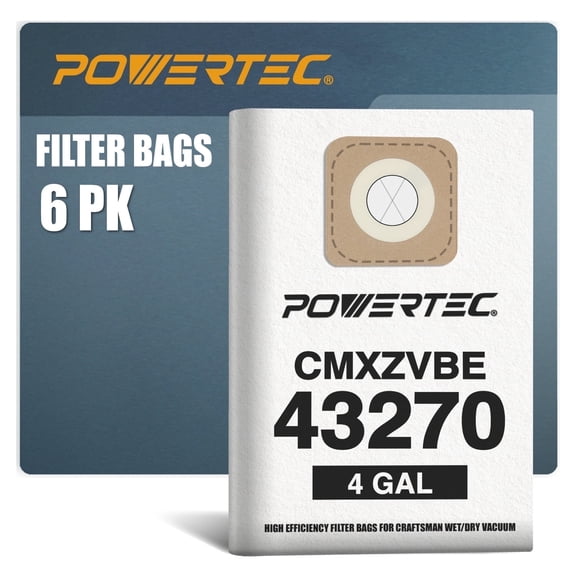 POWERTEC 6PK CMXZVBE43270 Vacuum Bags for Craftsman 43270, for Craftsman CMXEVBE 17612, 4 Gallon Replacement Dust Collection Bags, Shop Vacuum Bags, 75071-P3N
