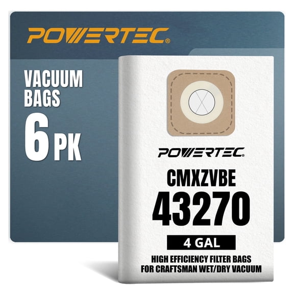 POWERTEC 6PK CMXZVBE43270 Vacuum Bags for Craftsman 43270, for Craftsman CMXEVBE 17612, 4 Gallon Replacement Dust Collection Bags, Shop Vacuum Bags, 75071-P3N
