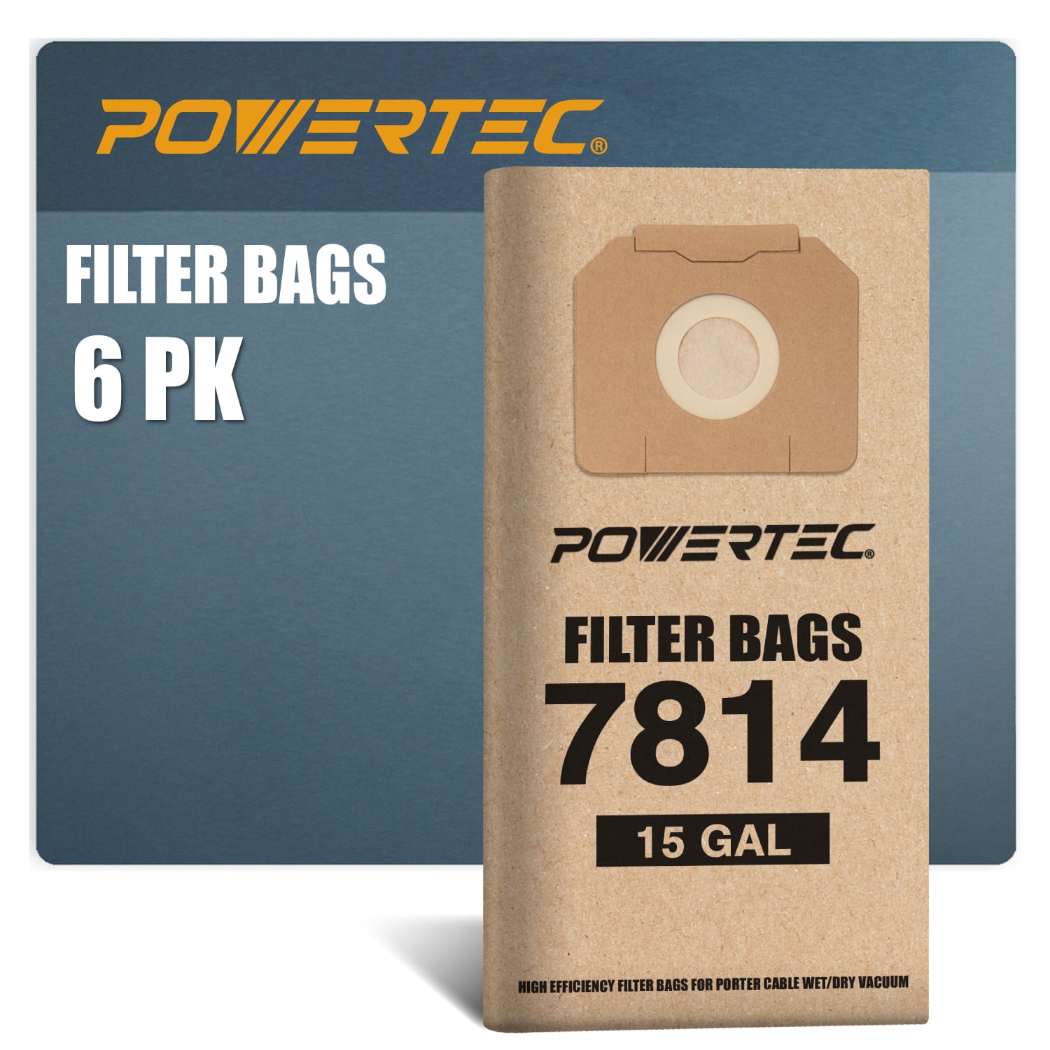 POWERTEC 6PK Filter Bags for PORTER CABLE 78141 Fits 7814 Power Tool