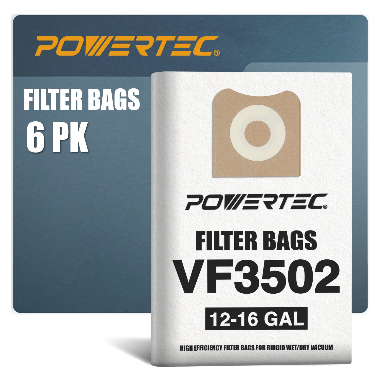 POWERTEC 6PK Ridgid VF3502 Vacuum Bags, Replacement Filter Bags for Ridgid RT1200, 1610RV 1216