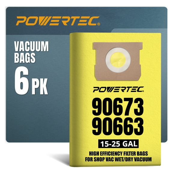 POWERTEC 6PK 90663, 90673 Shop Vacuum Bags for Shop Vac Type G 9066300, Type J 9067300, VF2008 Filter Bags, 15-25 Gallon Replacement For Shop Vac Bags, Shop Vacuum Accessories (75025-P3)