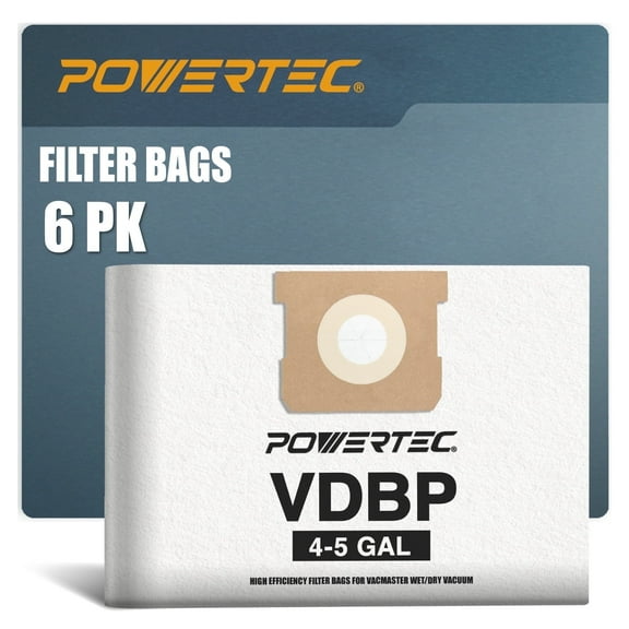 POWERTEC 6PK Shop Vacuum Bags for Vacmaster VDBP Vacuum Bags, Replacement Filter Bags for Vacmaster VQ407S, VWM510 4-5 Gallon Wet/Dry Vacuum, 75023-P2