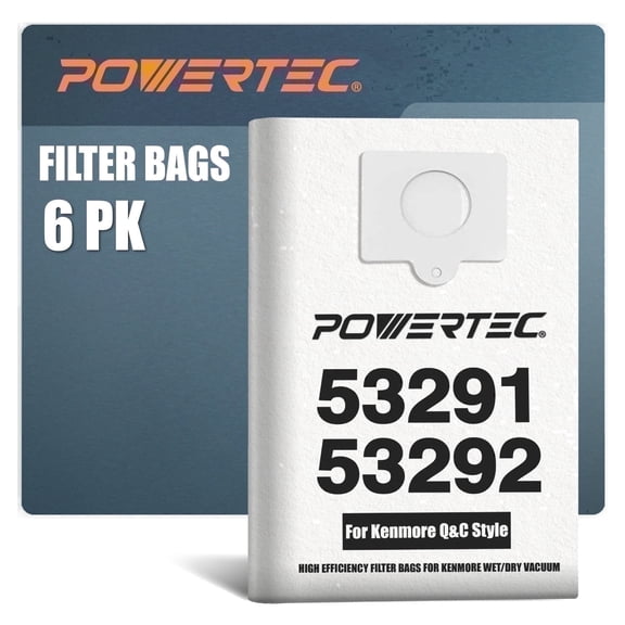 POWERTEC 6PK 5055, 50557, 50558 Vacuum Bags for Kenmore, 53291/53292 for Kenmore & Panasonic Style C, Style Q, Type C-5, C-18, C-19 Models, Replacement Canister Vacuum Cleaner Bags, 75053