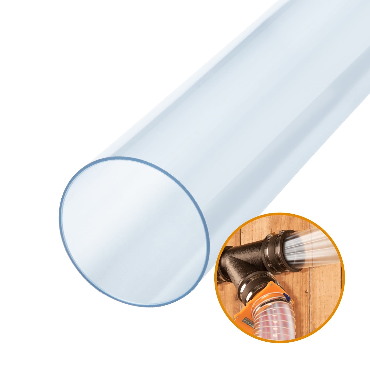 POWERTEC Clear Pipe, 6-Inch x 36-Inch Long, Rigid Plastic