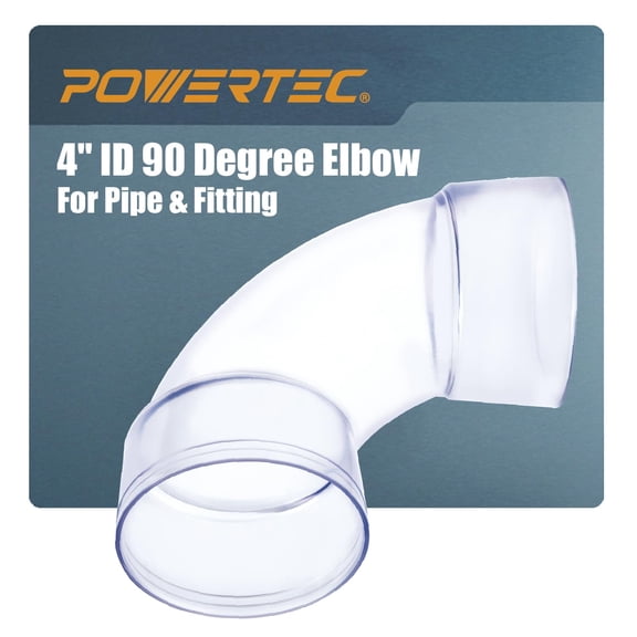 POWERTEC 70368V 4 Inch ID 90 Degree Elbow for 4 Inch OD Dust Collection Pipes, Adapters and Fittings (Clear), 1 pack