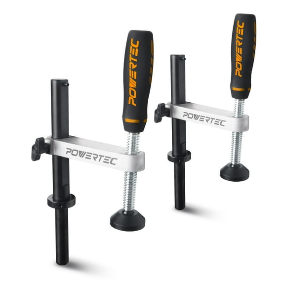 POWERTEC 71530-P2 Workbench Holdfast Clamp for Woodworking, Adjustable Hold Down Clamping, Bench Dog Clamp for 3/4 inch (19mm) Dog Hole MFT Table, 2PK