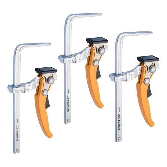 POWERTEC 71545 Quick Release Ratcheting Table Clamp for MFT and Guide Rail System, 7" Capacity x 2-3/8” Throat Depth, 3PK