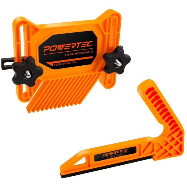 POWERTEC 71555 2Pc Universal Featherboard and LShaped Table Saw Push Stick Woodworking Safety