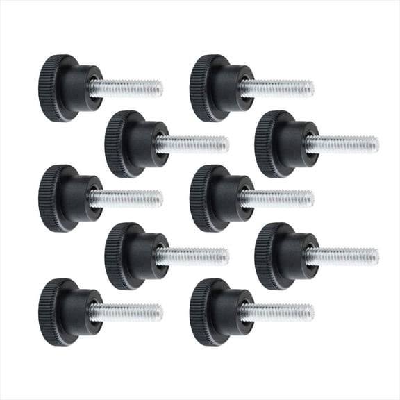 POWERTEC 10PK 15mm Screw On Round Knobs, Black, M4 x 15mm Male Thread Knurled Knob for Clamping (71610)