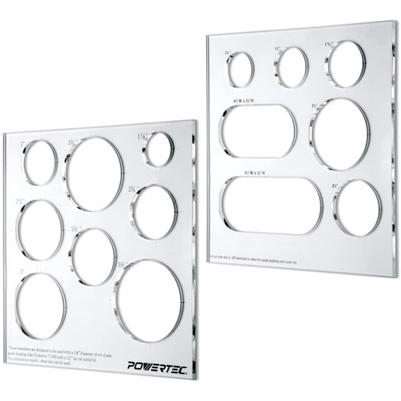 POWERTEC 71622 12 x 10 inch Clear Acrylic Decorative Templates, Circle/Grommet/Round Inlay Stencil Templates for Woodworking, Set of 2