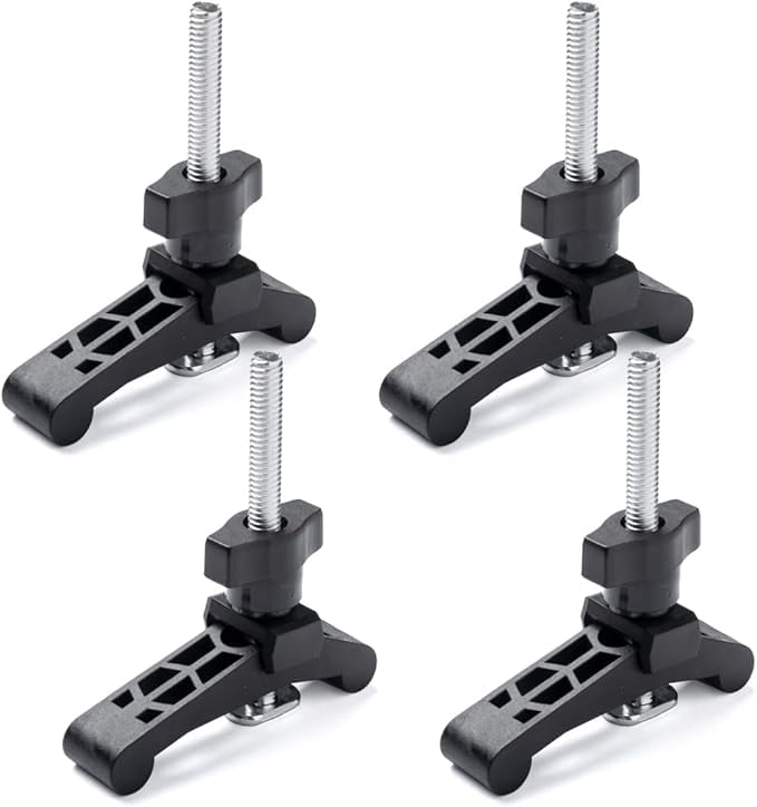 ZokMok 4pcs T-Track Hold Down Clamps For Woodworking - 5" Bolts, Washers & Star Knobs (Red)