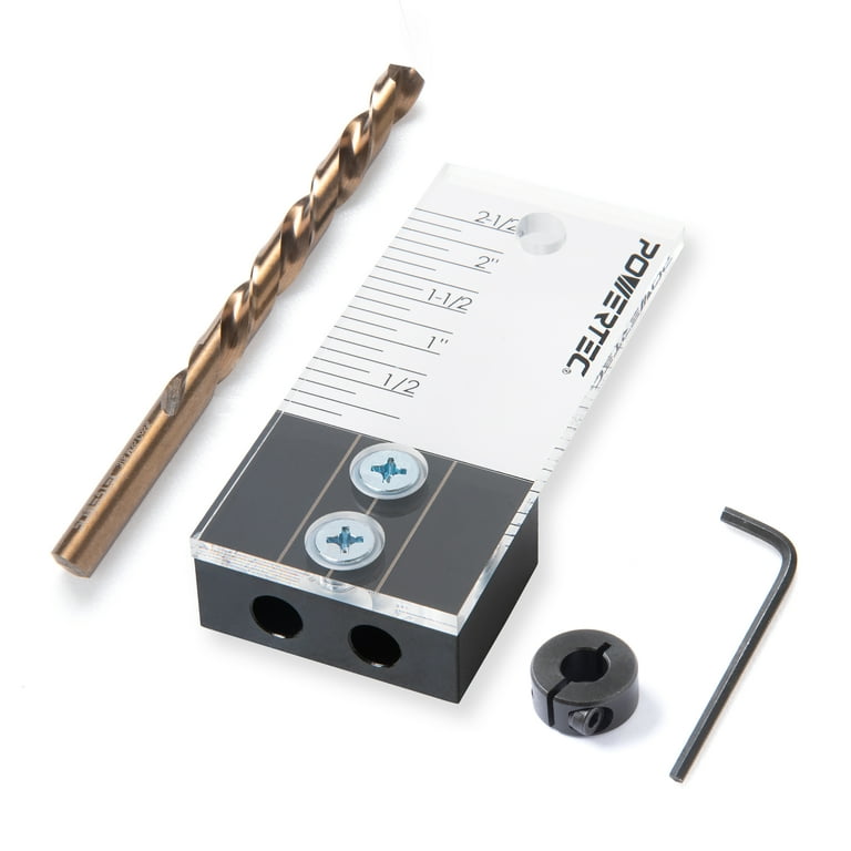 3/8 in. Dowel Drilling Jig with Cobalt M-35 Drill Bit and Split Ring Stop Collar 3/8 in. Dowel Drilling Jig with Cobalt M-35 Drill Bit and Split Ring Stop Collar