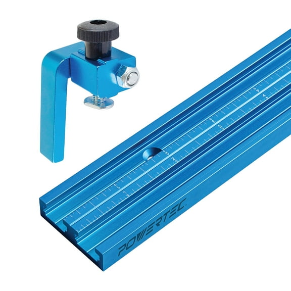 POWERTEC 71947 36" Double-Cut Profile Universal T-track with Dual Laser Engraved Scale and 3" Fence Flip Stop