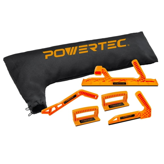 POWERTEC 72039 Table Saw Dust Collector Bag Fits 10" Tablesaws w/ 2.5" Dust Port and Deluxe Safety Push Block & Push Stick 5-pc Set for Router Tables, Band Saws & Jointers, Hand Protection