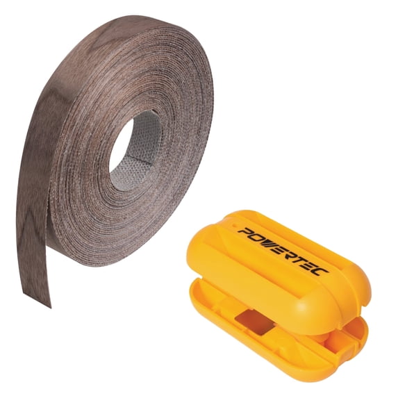 POWERTEC 72458N Walnut Edge Banding with Dual Edge Banding Trimmer – 13/16" x 50 Ft Pre-Glued Veneer Edging Tape Roll for Cabinet Repair, Furniture Restoration, Shelving & DIY Projects