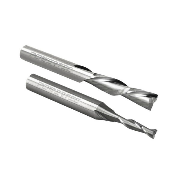 POWERTEC 73061 Solid Carbide Up & Down Cut Spiral Router Bits 2pc, 1/4" Shank, 1/8" Cutting Diameter + 1/4" Shank, 1/4" Cutting Diameter, Woodworking Router Bit Use on CNC and Router Tool