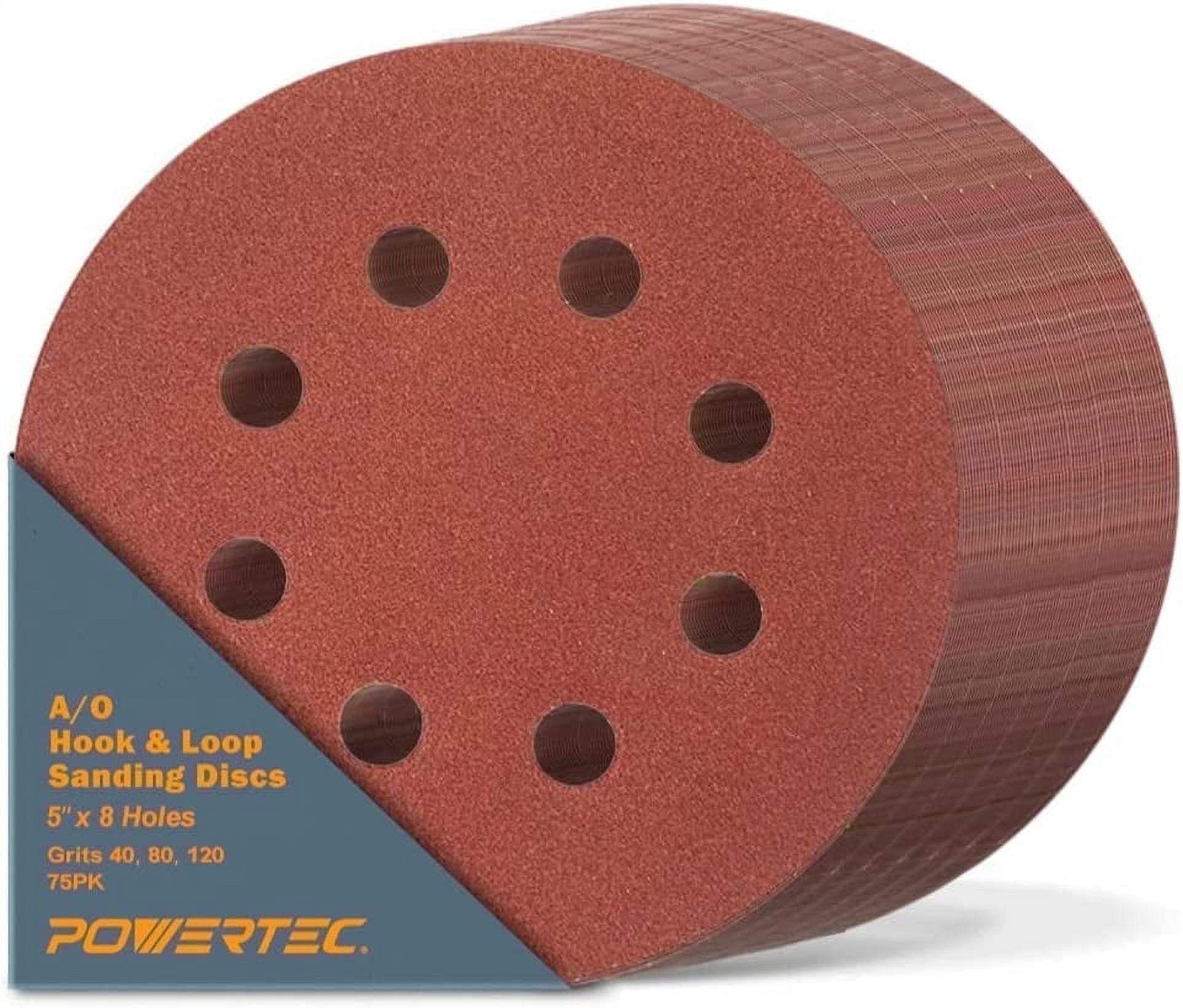 POWERTEC 75PK 5 Inch 8 Hole Hook and Loop Sanding Discs, 40/80/120, Assorted Grits Sandpaper for Random Orbital Sanders  (45003)