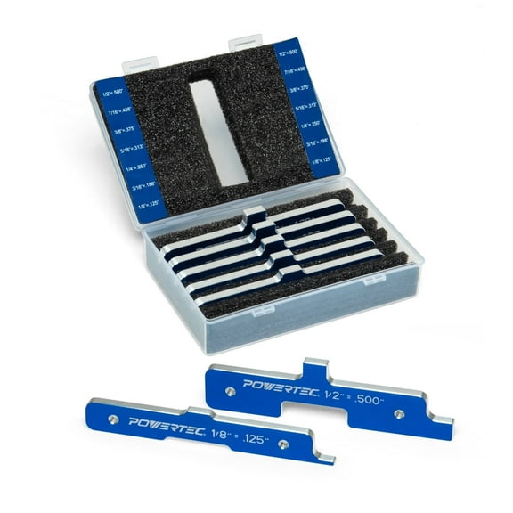 POWERTEC 7pc Set Router Table Setup Bars, Aluminum Setup Blocks Height Gauge Set for Table Saw, Band Saw Accessories, Woodworking | 3-Gauges-in-One (71579)