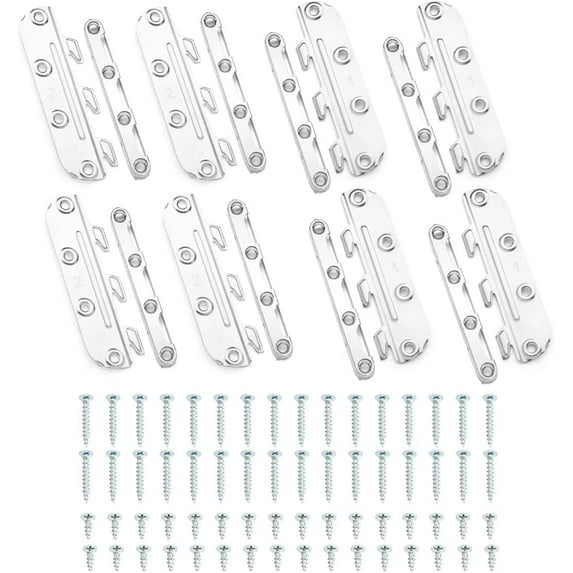 POWERTEC 8 Set Surface Mounted Bed Rail Brackets, Bed Frame Fasteners Hardware with Mounting Screws, Bed Rail Hooks for Wood Bed Frame, Silver, 71425-P2