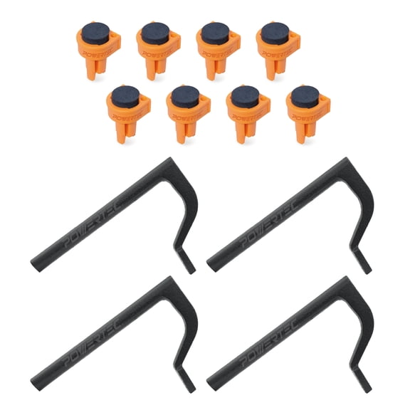 POWERTEC 8" Workbench Holdfast 4PK Bench Dog Clamp for Woodworking, and 8-PC Deluxe Bench Dogs for 3/4" bench dog hole (71958)