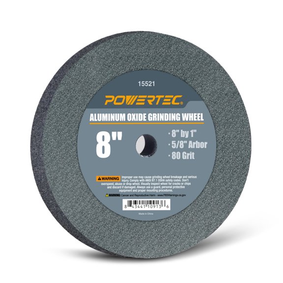 POWERTEC 80 Grit Bench Grinding Wheel, 8" x 1", 5/8" Arbor, Aluminum Oxide (15521)