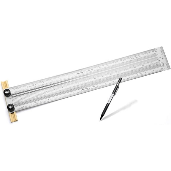POWERTEC 80029 18-Inch Precision Marking T-Rule with Mechanical Pencil, Stainless Steel  Marking & Measuring Tool